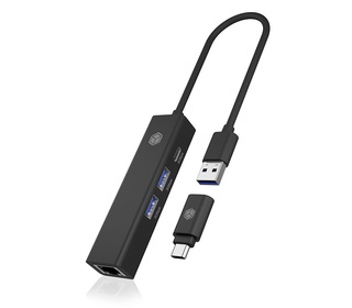 ICY BOX IB-HUB1439-LAN Avec fil USB 3.2 Gen 1 (3.1 Gen 1) Type-A Noir