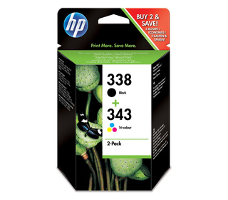 HP 338 (noir) / 343 (trois couleurs) pack de 2 cartouches d'encre authentiques
