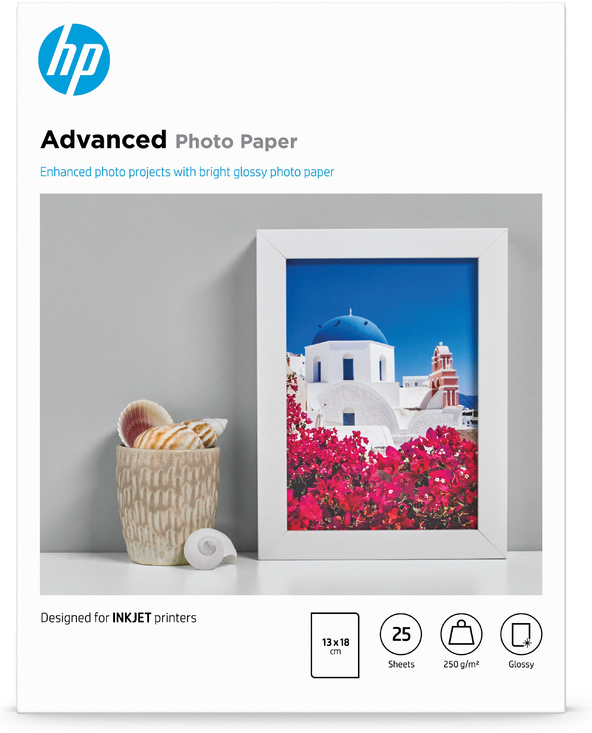 HP Papier photo Advanced, brillant, 250 g/m2, 13 x 18 cm (127 x 178 mm), 25 feuilles