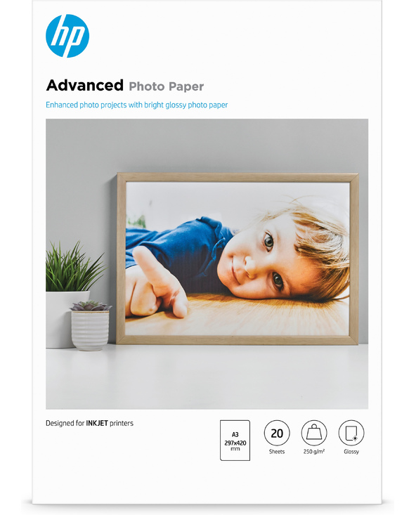 HP Papier photo Advanced, brillant, 250 g/m2, A3 (297 x 420 mm), 20 feuilles