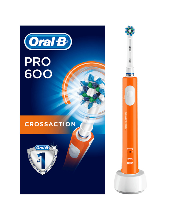 Oral-B PRO 600 CrossAction Adulte Brosse à dents à ultrasons Orange, Blanc Oral-B PRO 600 CrossAction Adulte Brosse à dents à ultrasons Orange, Blanc