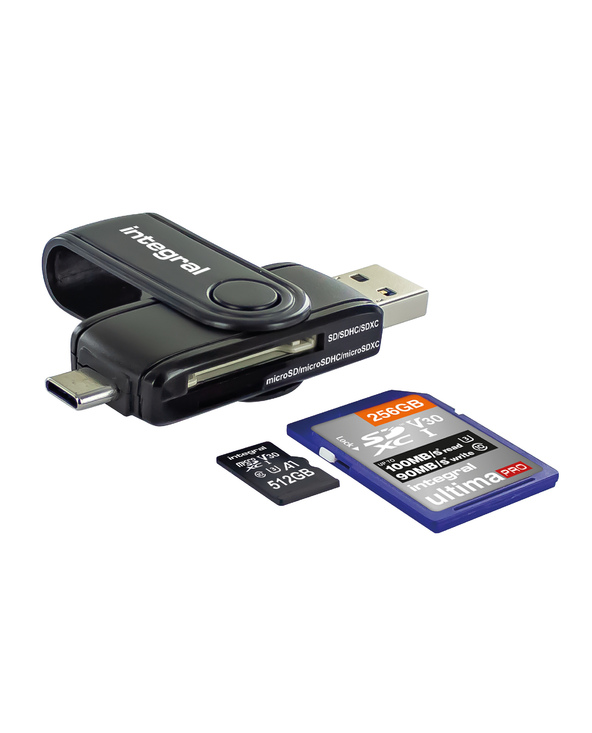 Integral USB3.0 CARDREADER TYPE A & TYPE C DUAL SLOT SD MSD lecteur de carte mémoire USB 3.2 Gen 1 (3.1 Gen 1) Noir