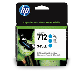 HP Pack de 3 cartouches d'encre DesignJet 712, cyan, 29 ml