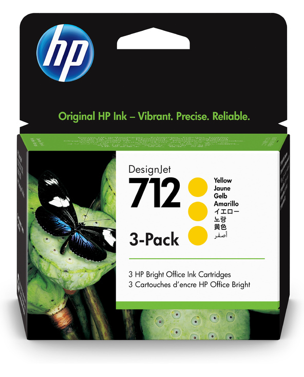 HP Pack de 3 cartouches d'encre DesignJet 712, jaune, 29 ml