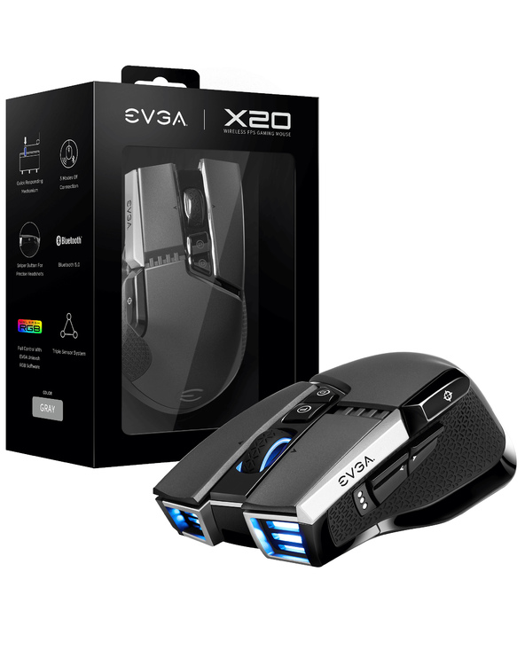 EVGA X20 souris Droitier RF Wireless + Bluetooth + USB Type-A Optique 16000 DPI