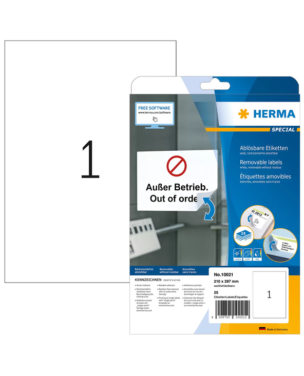 HERMA 10021 étiquette à imprimer Blanc Imprimante d'étiquette adhésive