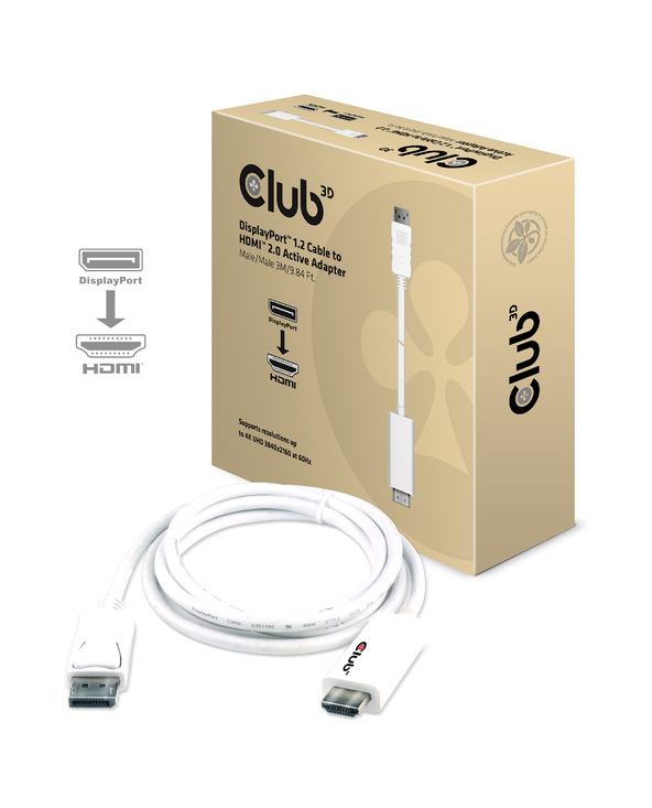 CLUB3D DisplayPort 1.2 to HDMI 2.0 Active Cable 4K60Hz 3Meter M/M