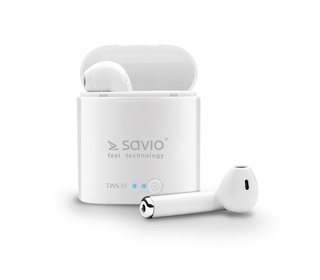 Savio TWS-01 Wireless Bluetooth Earphones Casque Sans fil Lunettes de soleil Appels/Musique USB Type-C Blanc