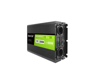 Green Cell Przetwornica napicia PowerInverter LCD 12 V 2000W/40000W Przetwornica samochodowa z wywietlaczem - czysty sinus adapt