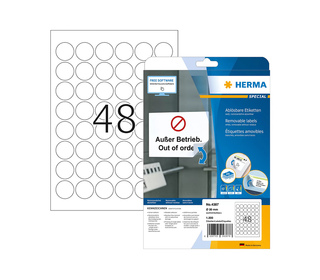 HERMA Étiquettes amovibles A4 Ø 30 mm rondes, blanches, Movables/amovibles, papier mat, 1200 pcs