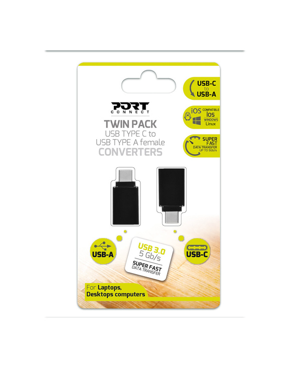 Port Designs 900142 changeur de genre de câble USB-C USB-A Noir