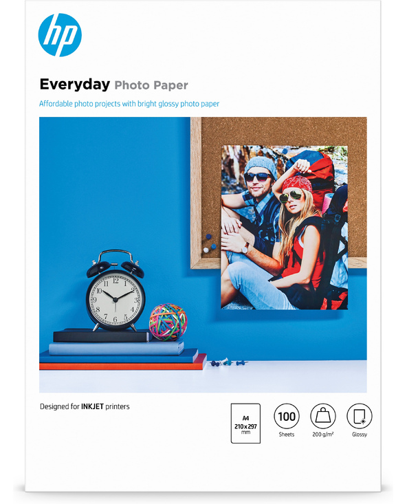 HP Papier photo Everyday, brillant, 200 g/m2, A4 (210 x 297 mm), 100 feuilles