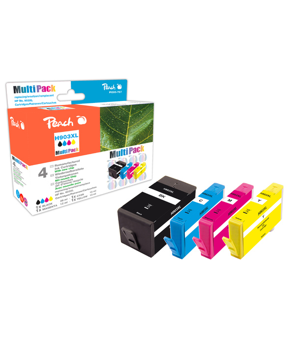 Peach PI300-767 cartouche d'encre 4 pièce(s) Compatible Rendement élevé (XL) Noir, Cyan, Magenta, Jaune