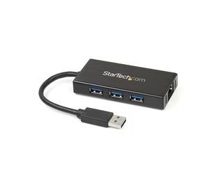 StarTech.com Hub USB 3.0 (5Gbps) portable à 3 ports avec câble intégré plus Gigabit Ethernet - Aluminium