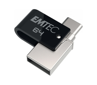 Emtec T260C lecteur USB flash 64 Go USB Type-A / USB Type-C 3.2 Gen 1 (3.1 Gen 1) Noir, Acier inoxydable