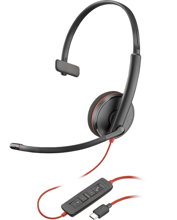 POLY Micro-casque monaural USB-C Blackwire 3210 + adaptateur USB-C/A (lot)