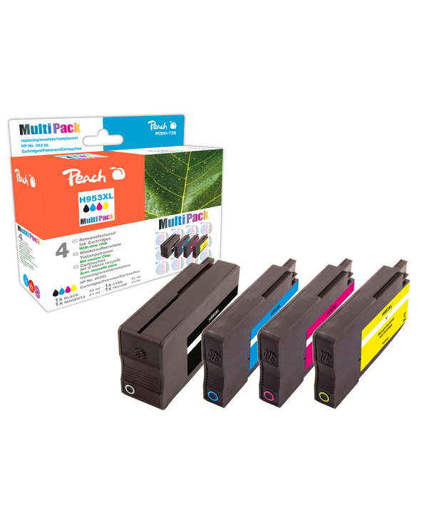 Peach PI300-728 cartouche d'encre 4 pièce(s) Compatible Rendement élevé (XL) Noir, Cyan, Magenta, Jaune