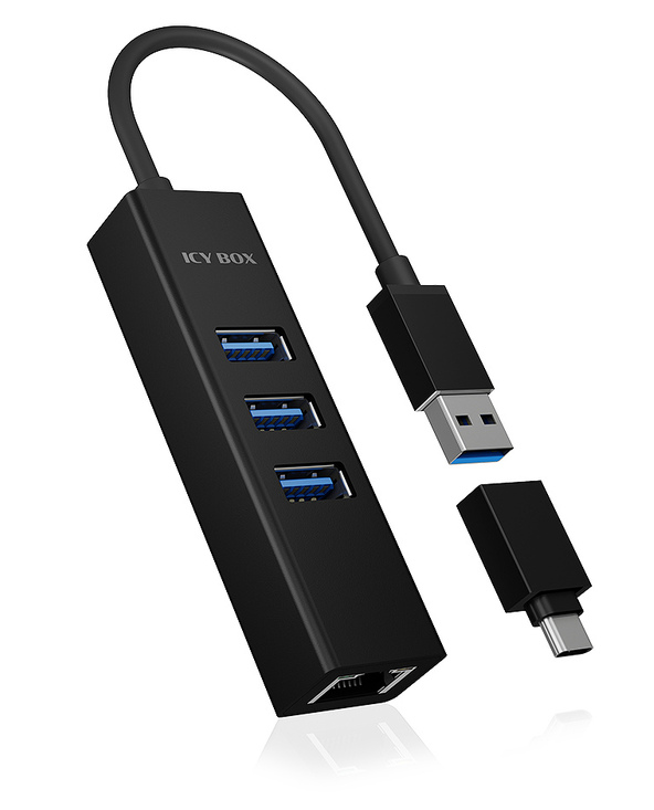 ICY BOX IB-HUB1419-LAN USB 3.2 Gen 1 (3.1 Gen 1) Type-A Noir