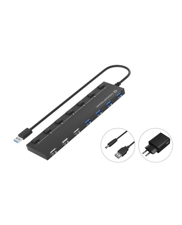 Conceptronic HUBBIES09BP hub & concentrateur USB 3.2 Gen 1 (3.1 Gen 1) Type-A 5000 Mbit/s Noir