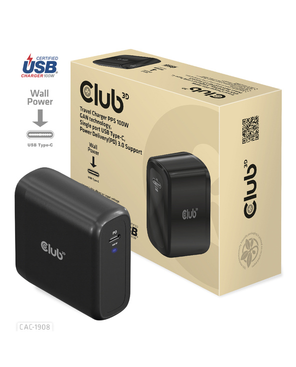 CLUB3D CAC-1908 chargeur d'appareils mobiles Manettes de jeu, Ordinateur portable, Téléphone portable, Ordinateur portable, Cons