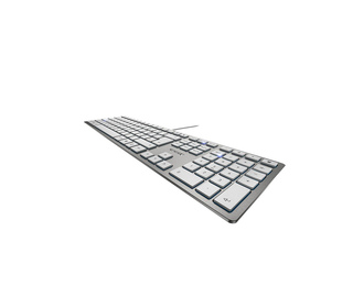 CHERRY KC 6000 Slim clavier USB AZERTY Belge Argent, Blanc