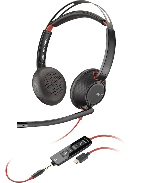 POLY Micro-casque stéréo USB-C Blackwire 5220 + prise 3,5 mm + adaptateur USB-C/A (lot)