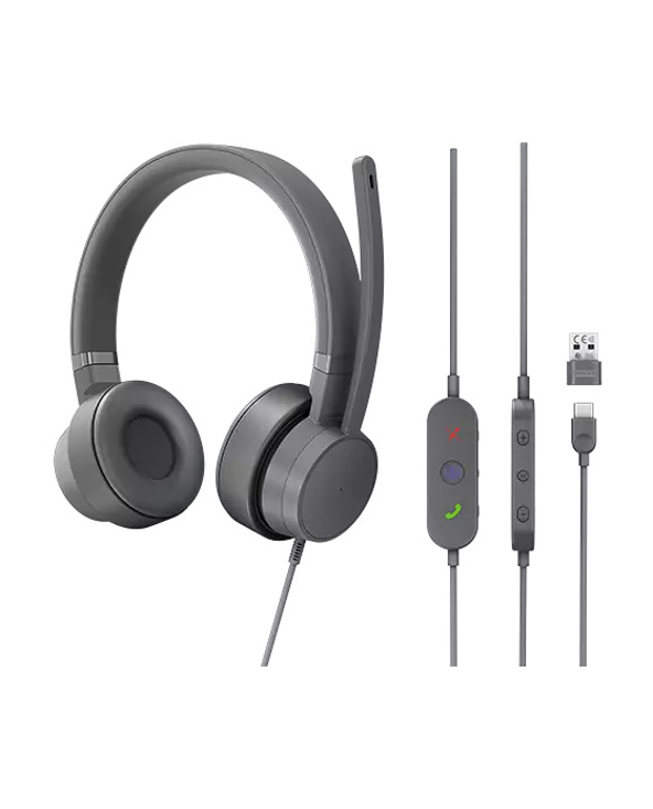 Lenovo GXD1C99243 écouteur/casque Avec fil Arceau Appels/Musique USB Type-C Gris