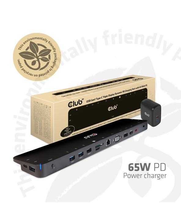 CLUB3D CSV-1564W65 station d'accueil USB 3.2 Gen 1 (3.1 Gen 1) Type-C Noir