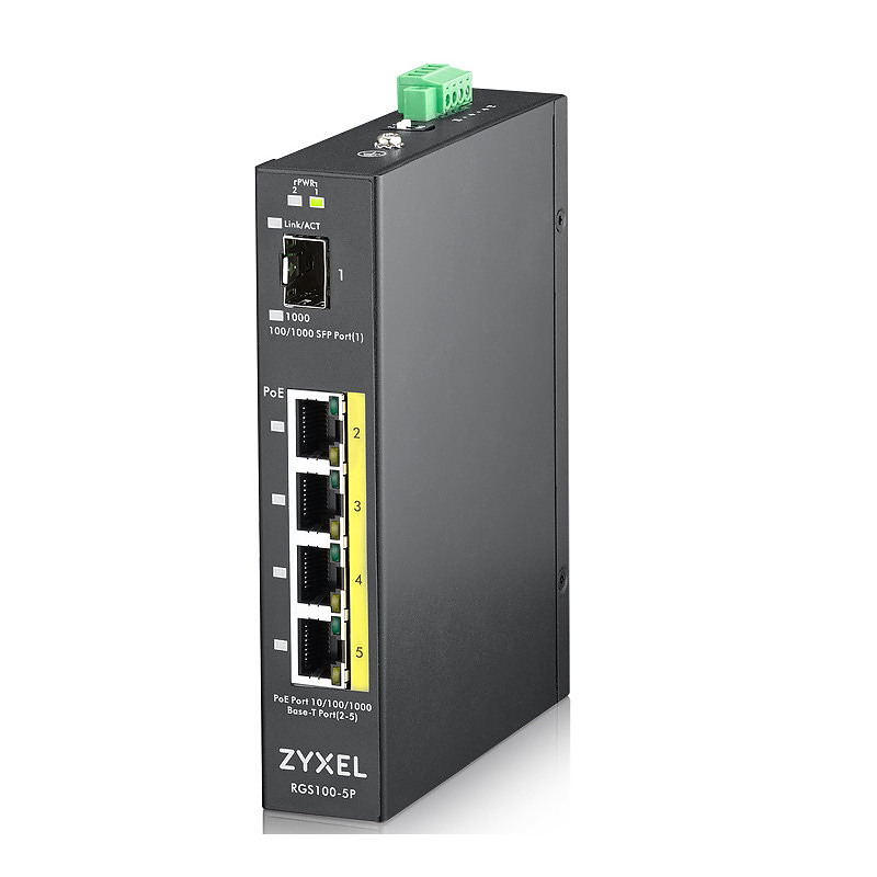 Zyxel RGS100-5P Non-géré L2 Gigabit Ethernet (10/100/1000) Connexion Ethernet, supportant l'alimentation via ce port (PoE) Noir