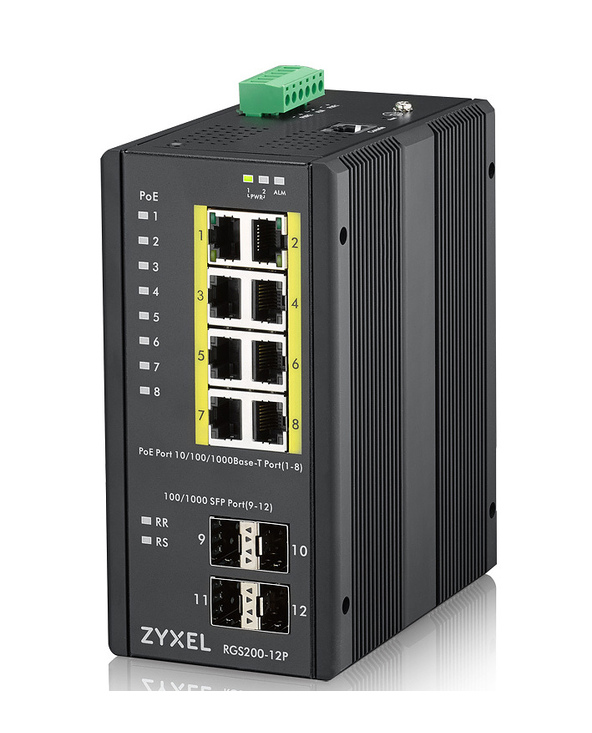 Zyxel RGS200-12P Géré L2 Gigabit Ethernet (10/100/1000) Connexion Ethernet, supportant l'alimentation via ce port (PoE) Noir