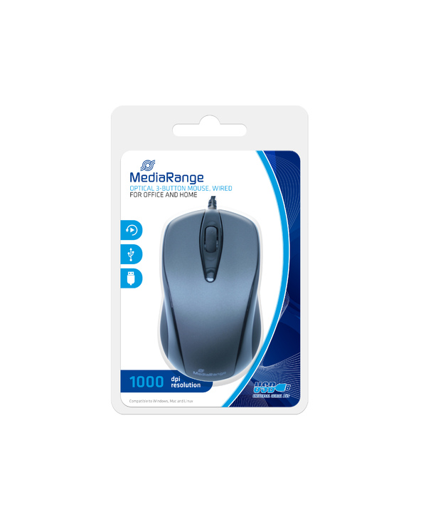 MediaRange MROS201 souris Bureau Ambidextre USB Type-A Optique 1000 DPI