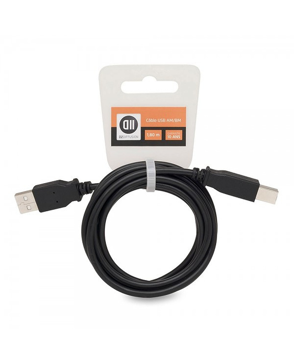 D2 Diffusion 2.0 A mâle/B mâle 1.80 m Accroche cavalier câble USB 1,8 m USB 2.0 USB A USB B Noir