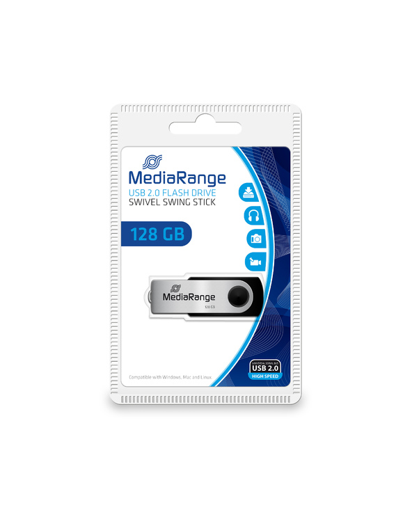 MediaRange MR913 lecteur USB flash 128 Go USB Type-A 2.0 Noir, Argent