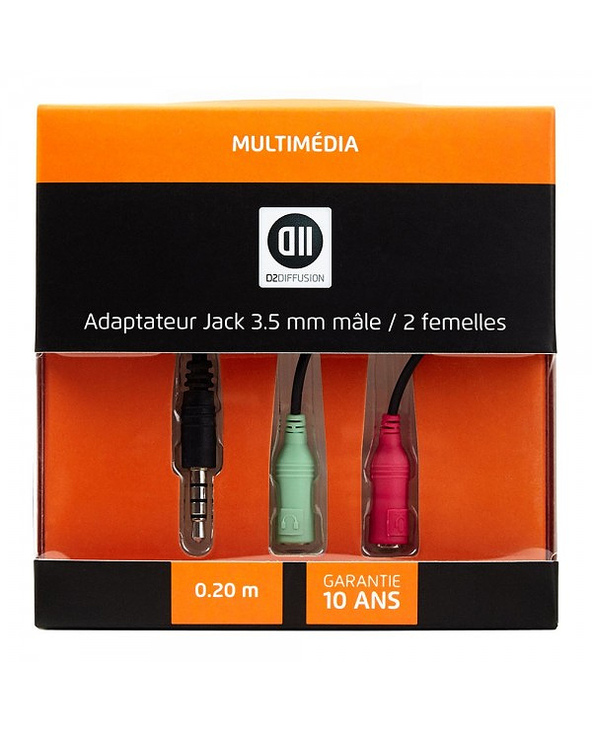D2 Diffusion D2ADPJKM2JKF020 câble audio 0,2 m 3,5mm 2 x 3.5mm Noir
