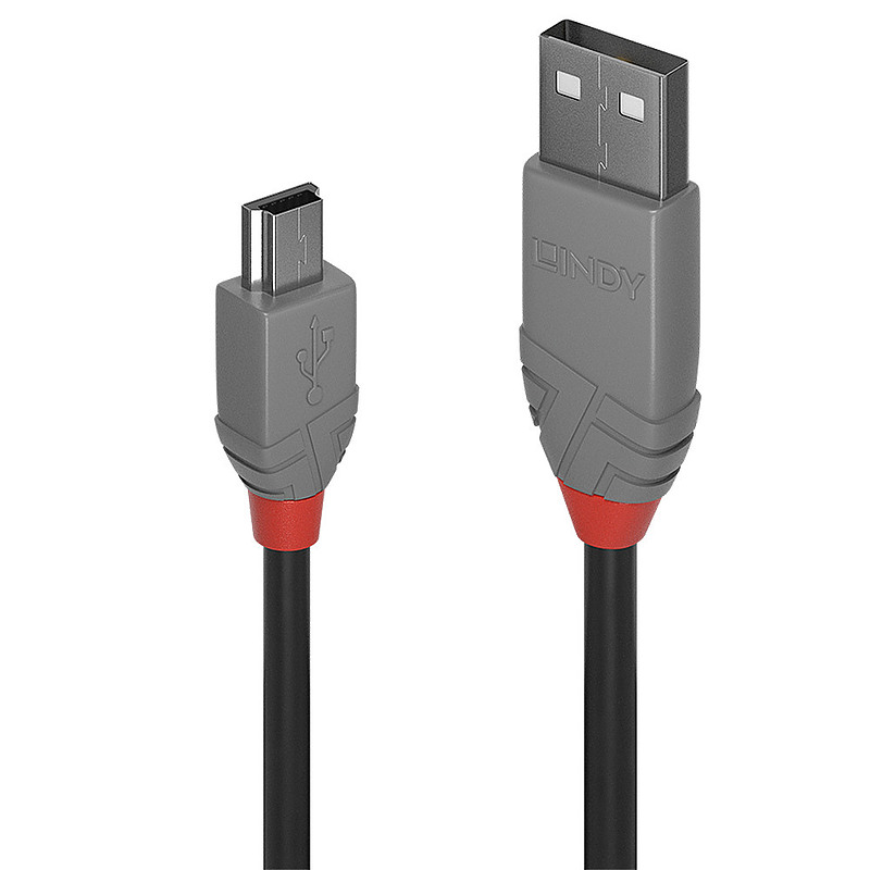 Lindy 36723 câble USB 2 m USB 2.0 USB A Mini-USB B Noir, Gris