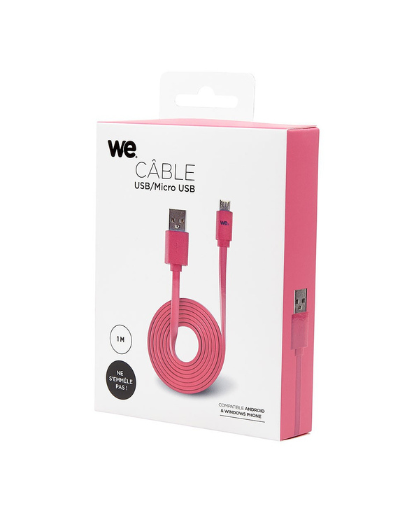 WE WEUSBMICROPLREV100F câble USB 1 m USB 2.0 USB A Micro-USB B Rose