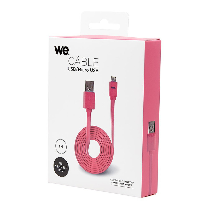 WE WEUSBMICROPLREV100F câble USB 1 m USB 2.0 USB A Micro-USB B Rose