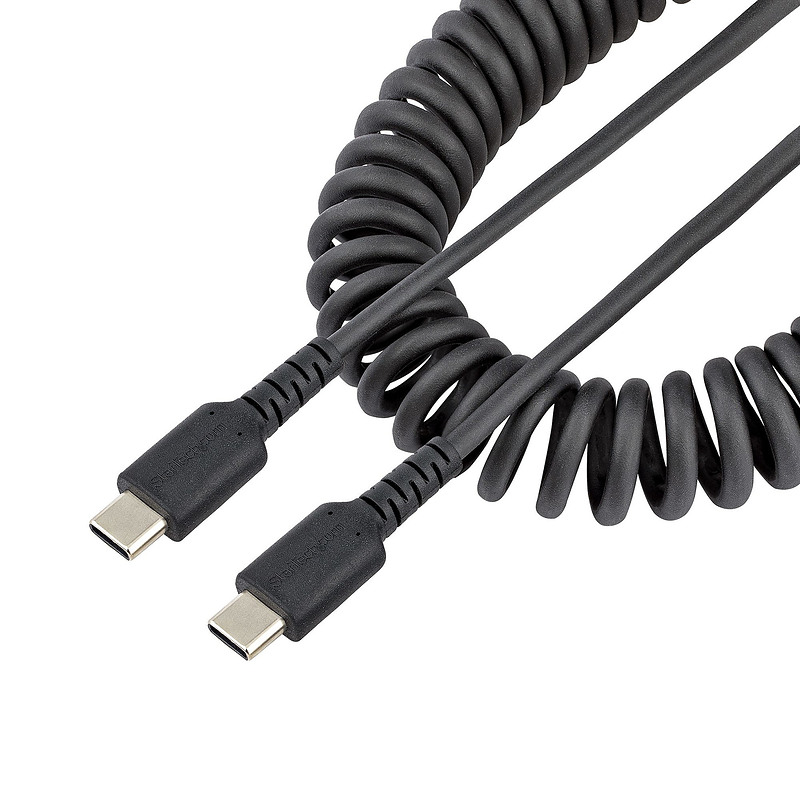 StarTech.com Câble de Charge USB-C de 1m - Adaptateur USB-C vers USB-C Enroulé à Usage Intesif - Câble Thunderbolt 3 en Fibre Ar
