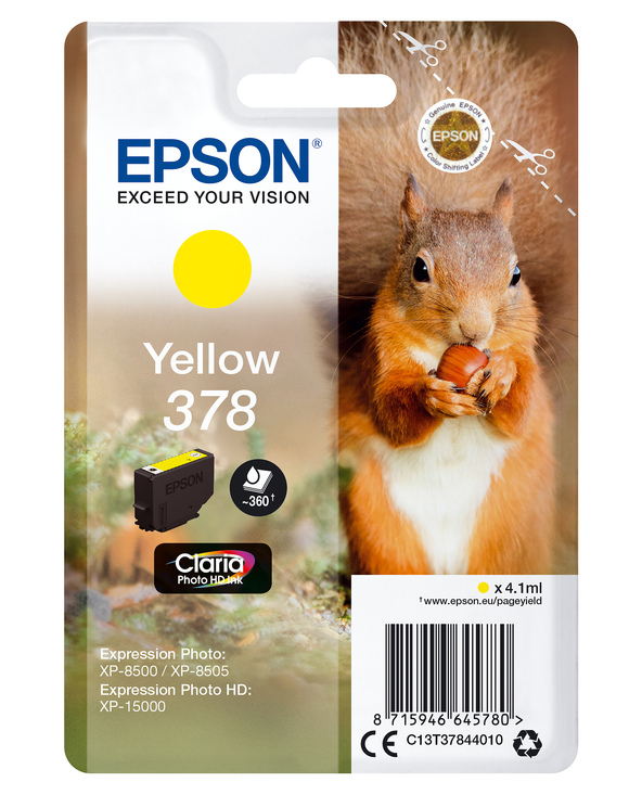 Epson Squirrel Singlepack Yellow 378 Claria Photo HD Ink