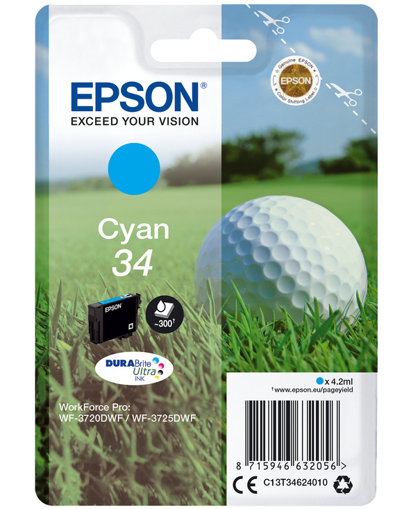 Epson Golf ball Singlepack Cyan 34 DURABrite Ultra Ink