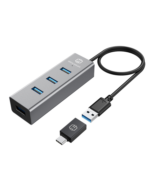 GRAUGEAR G-HUB4-AC hub & concentrateur USB 3.2 Gen 1 (3.1 Gen 1) Type-A 5000 Mbit/s Aluminium, Noir