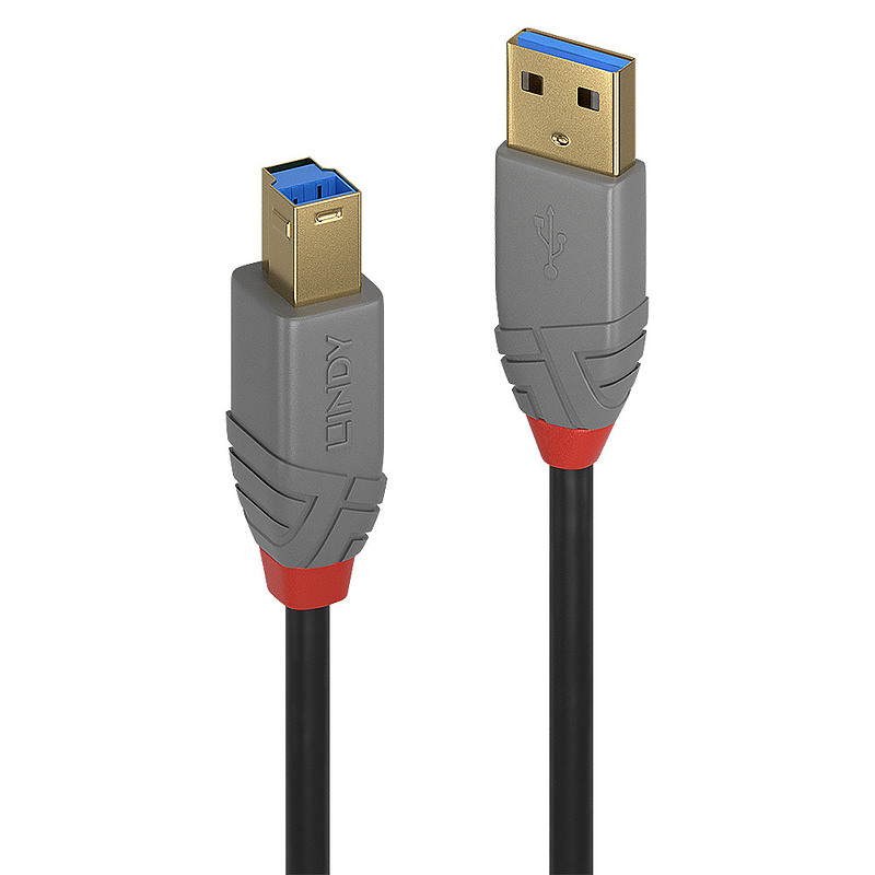 Lindy 36743 câble USB 3 m USB 3.2 Gen 1 (3.1 Gen 1) USB A USB B Noir, Gris