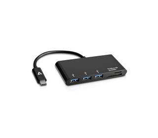 V7 Adaptateur USB-C mâle vers 3 x USB 3.0 femelle, noir, Micro SD, SD/MMC