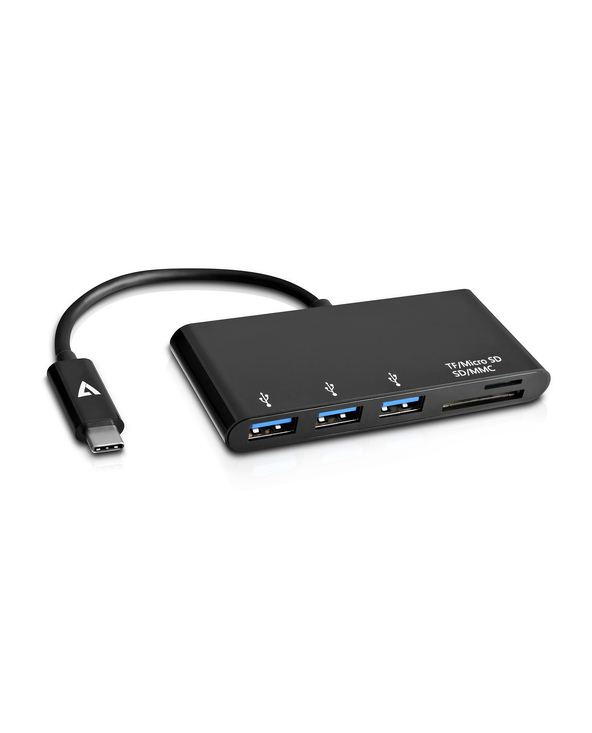 V7 Adaptateur USB-C mâle vers 3 x USB 3.0 femelle, noir, Micro SD, SD/MMC