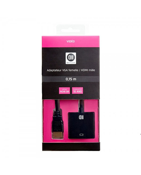 D2 Diffusion D2ADPVGAFHDMIM câble vidéo et adaptateur 0,5 m VGA (D-Sub) HDMI Noir