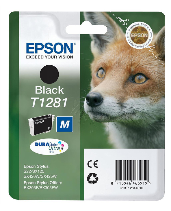 Epson Fox Singlepack Black T1281 DURABrite Ultra Ink