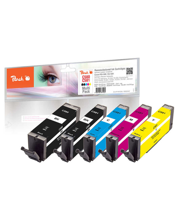 Peach PI100-356 cartouche d'encre 5 pièce(s) Compatible Rendement standard Noir, Cyan, Magenta, Jaune