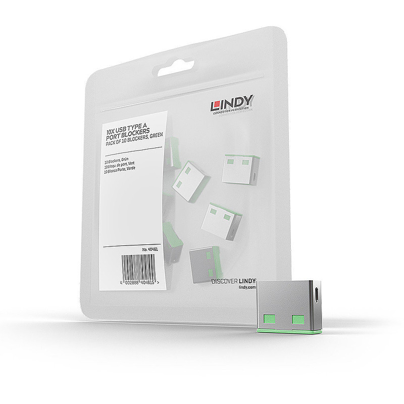 Lindy 40461 bloqueur de port USB Type-A Vert Acrylonitrile-Butadiène-Styrène (ABS) 10 pièce(s)