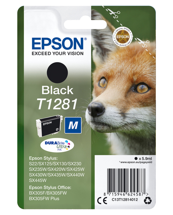 Epson Fox Singlepack Black T1281 DURABrite Ultra Ink