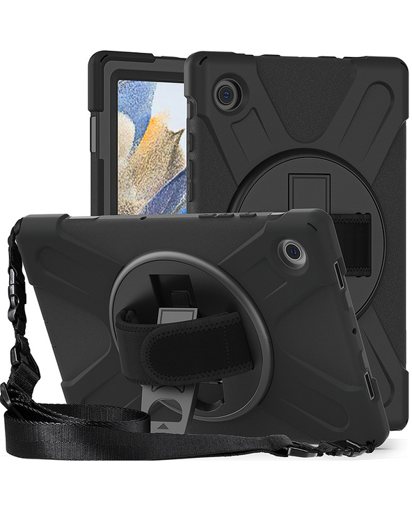 DLH COQUE RENFORCEE AVEC BANDOULIERE, POIGNEE ROTATIVE ET PIED SUPPORT POUR SAMSUNG GALAXY TAB A8 10.5" (SM-X200 / SM-X205) Anti